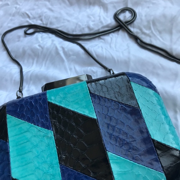 Badgley Mischka Snakeskin Leather Clutch Bag